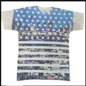On The Byas American Flag New York “Twin Towers” Graphic T-Shirt Size S